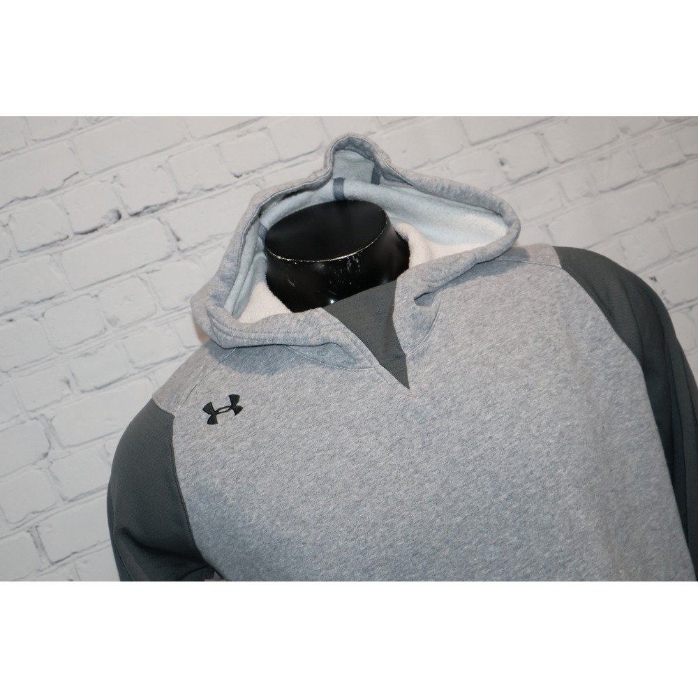 Under Armour Hoodie Mens Large Tall LT Gray Two Tone Pullover Fleece &&